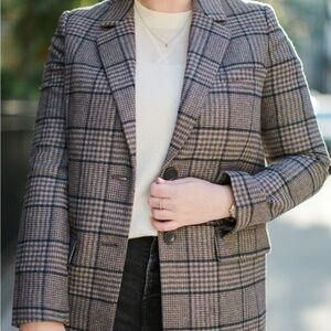 Everlane Wool Oversized Blazer, Chocolate Houndstooth/Windowpane size 2